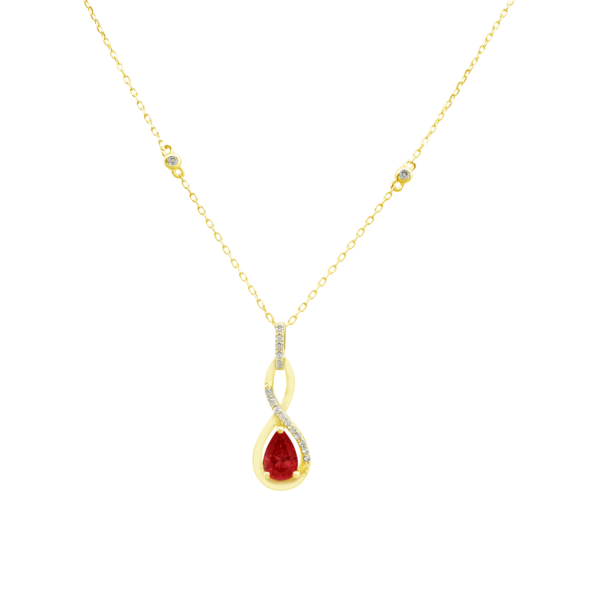 0.07Ct Dia 0.55Ct Ru 14K Yellow Gold Ruby Pendant Necklace 18In 1.2Dwt