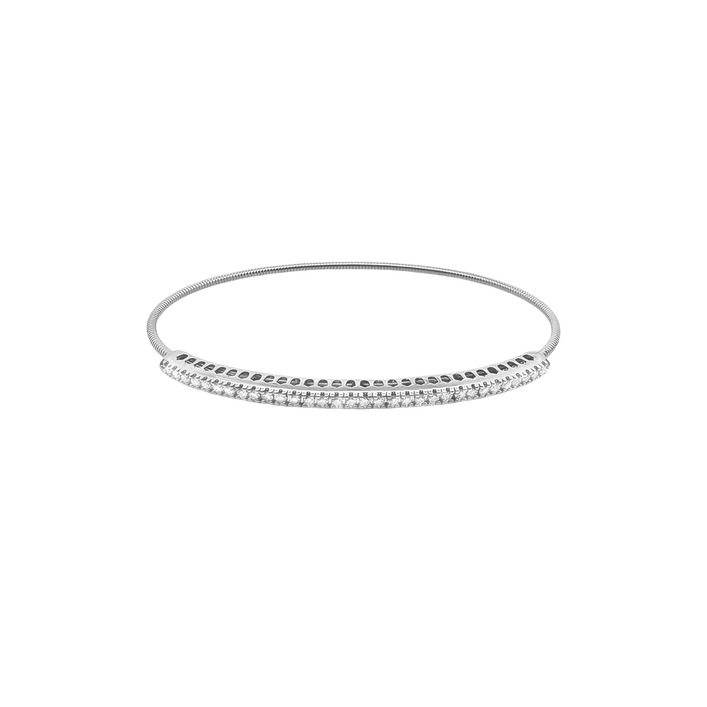 1/2Ctw 14K White Gold Diamond + Titanium Wire Bangle 3.9Dwt