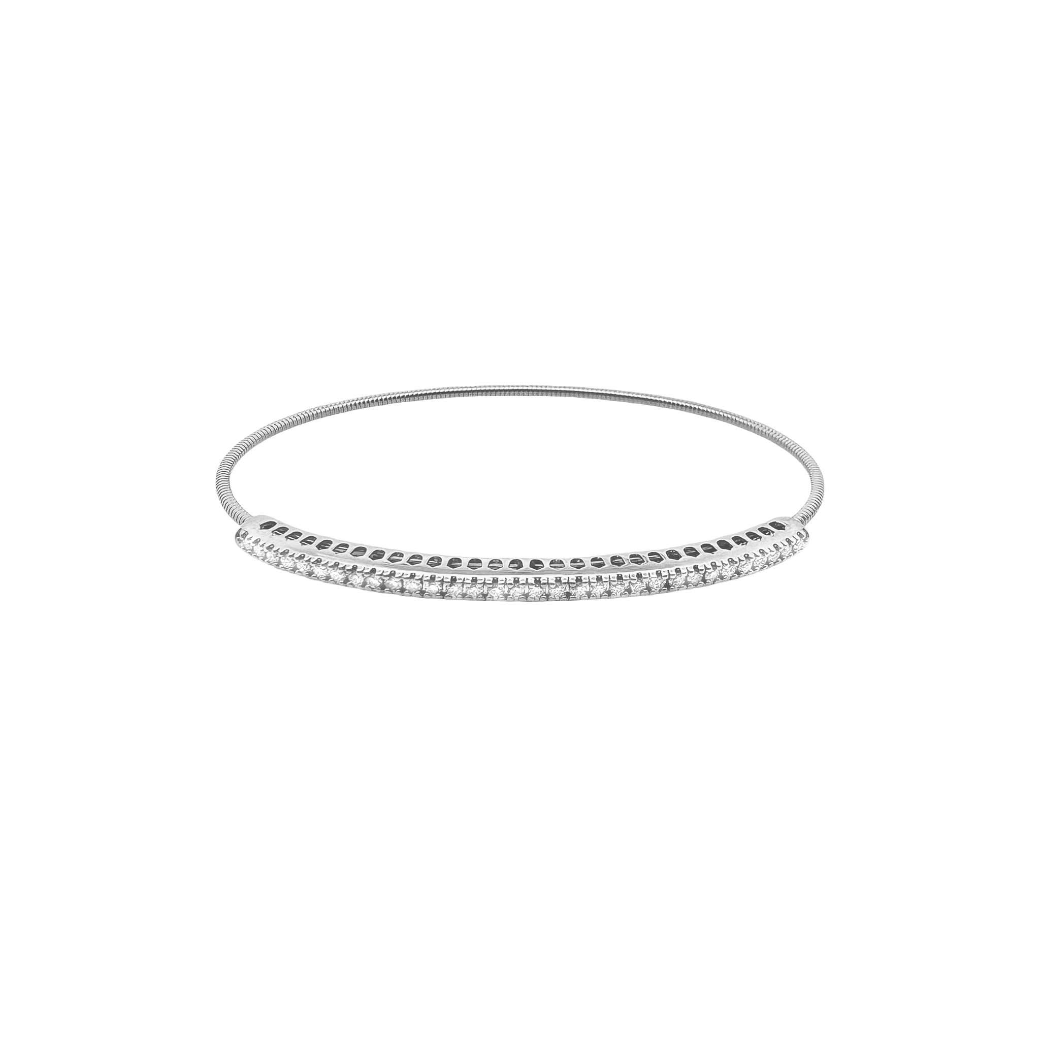 1/2Ctw 14K White Gold Diamond + Titanium Wire Bangle 3.9Dwt