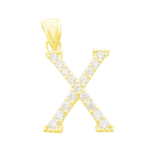 10K Yellow Gold Cubic Zirconia Letter "X" Pendant 0.4Dwt