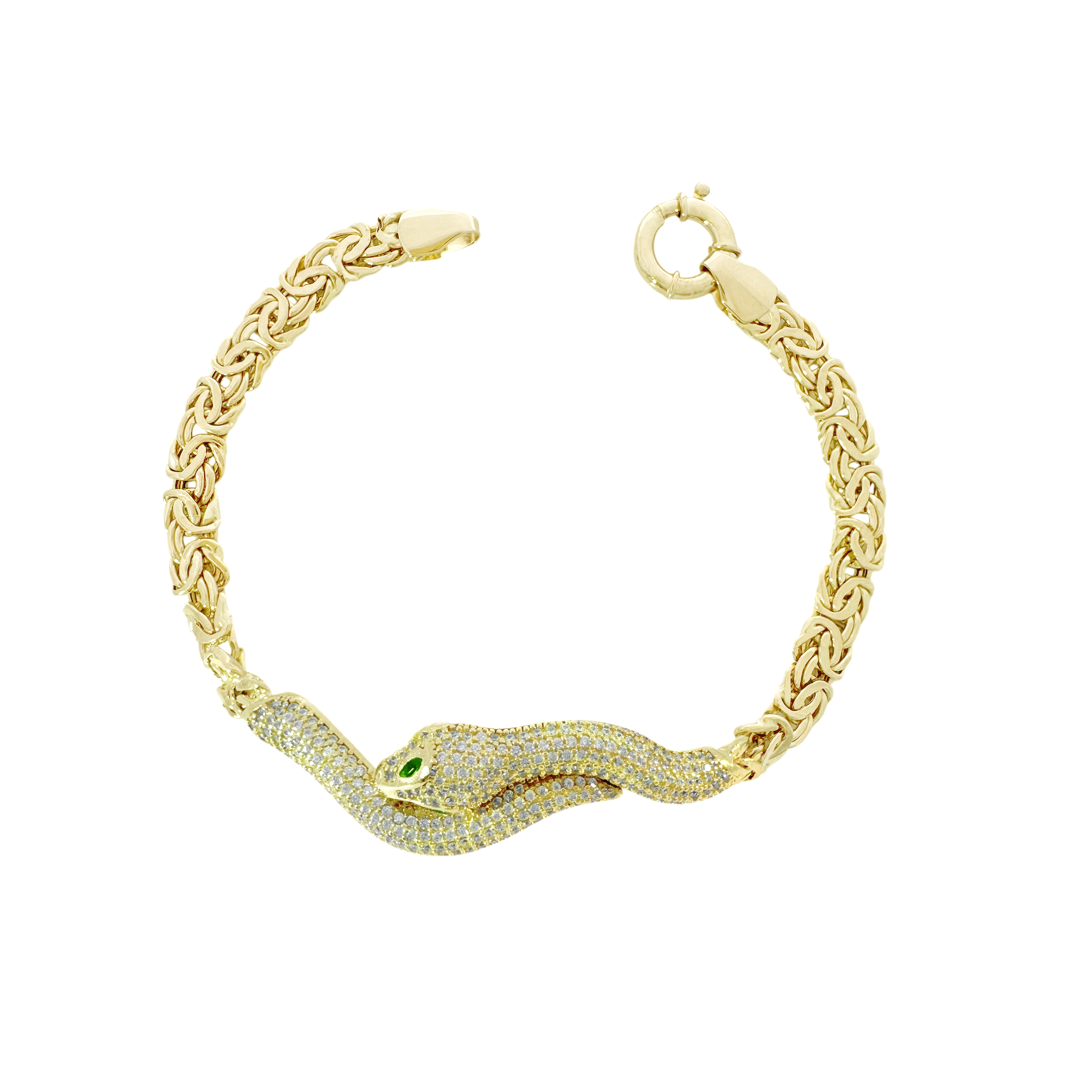 14K Yellow Gold Cz Snake Byzantine Link Bracelet 7In 7.0Dwt