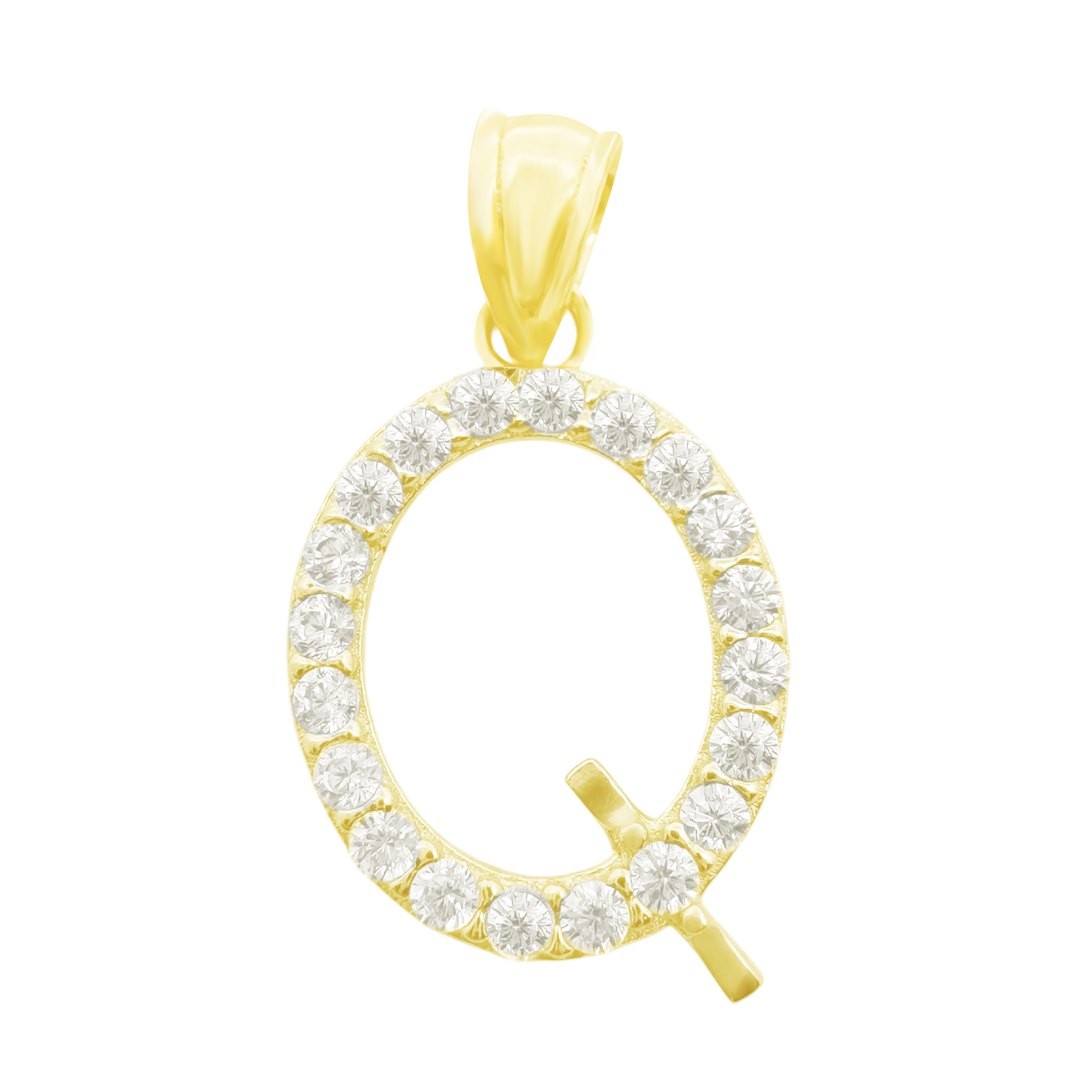 10K Yellow Gold Cubic Zirconia Letter "Q" Pendant 0.4Dwt