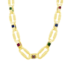 10K Yellow Gold Color Stones Fancy Paper Clip Link Necklace 18In 17.1Dwt
