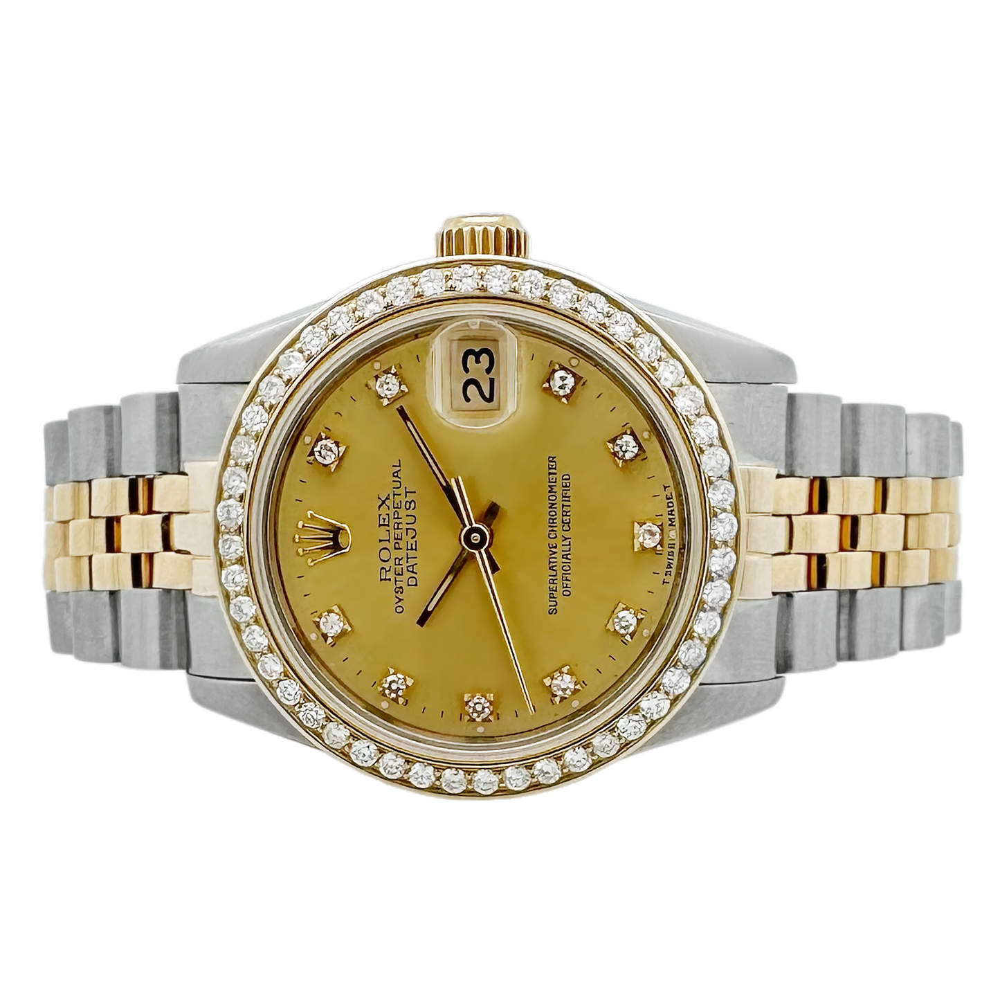 Pre-Owned 1991 Rolex Datejust Two Tone Diamond Bezel & Champagne Diamond Dial On Jubilee Bracelet Model 68273g