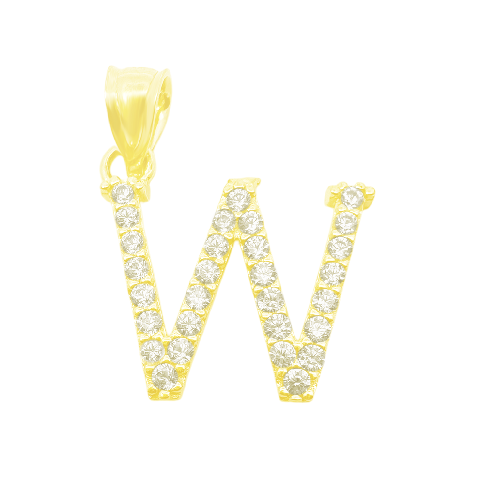 10K Yellow Gold Cubic Zirconia Letter "W" Pendant 0.6Dwt