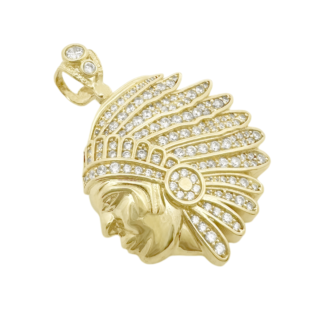 10K Yellow Gold Indian Chief Pendant 8.7Dwt