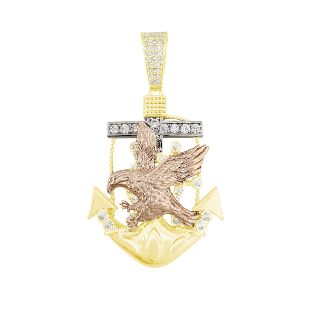 10K Tri Color Gold Eagle & Anchor Style Pendant 4.9Dwt