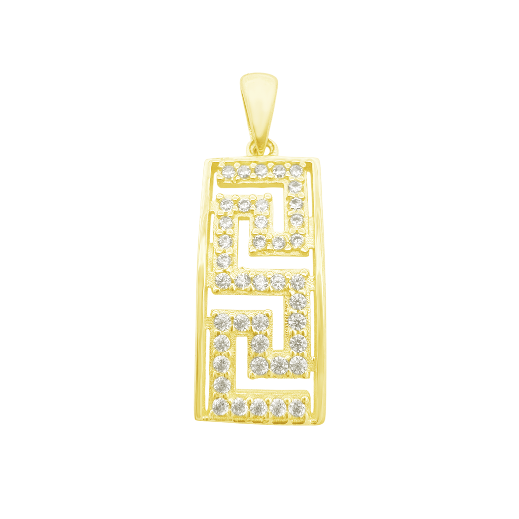 10K Yellow Gold Cz Greek Key Style Pendant 0.9Dwt