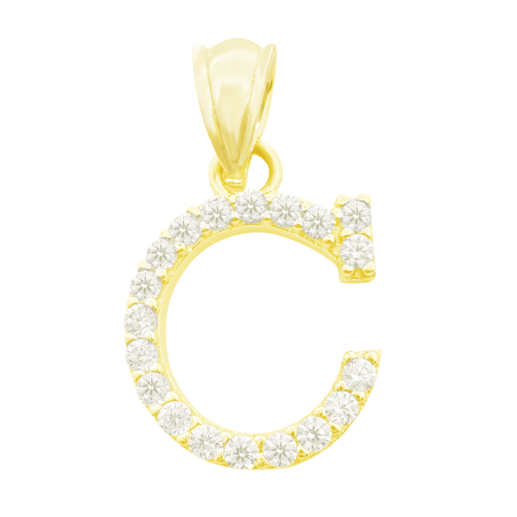 10K Yellow Gold Cubic Zirconia Letter "C" Pendant 0.5Dwt