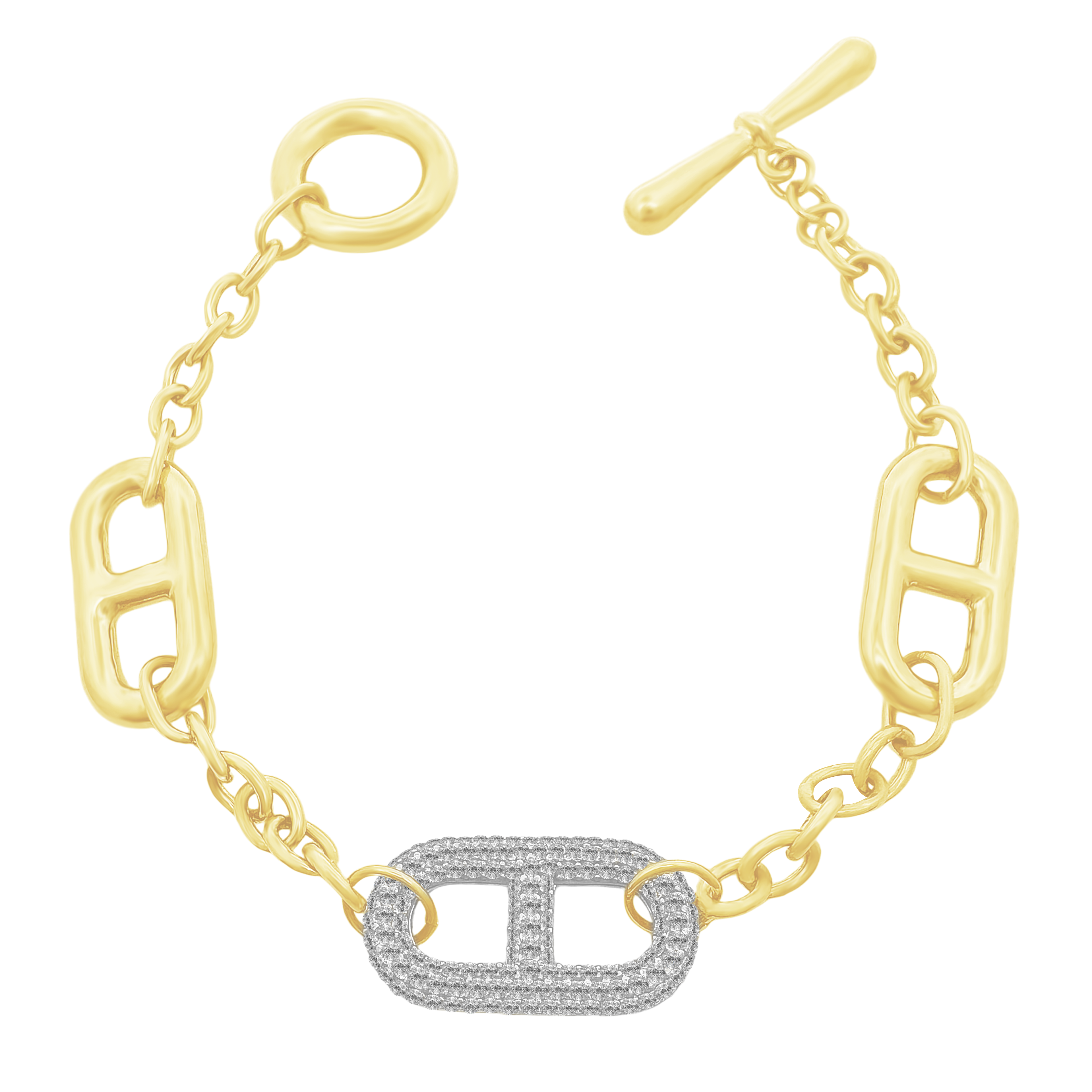 14K Yellow Gold Cz Free Form Link Bracelet 7In 4.8Dwt