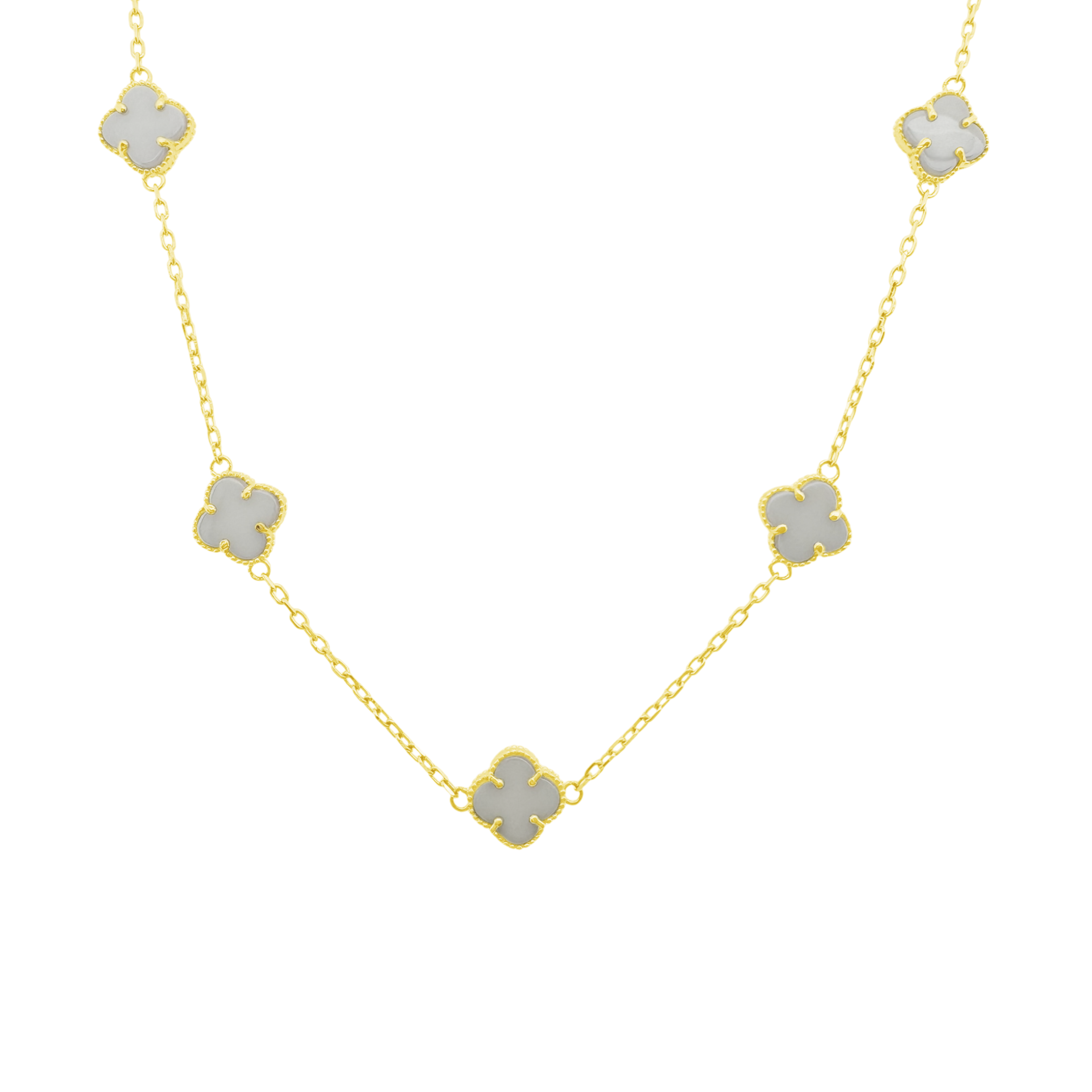 10K Yellow Gold White Flowers Necklace18in 6Dwt
