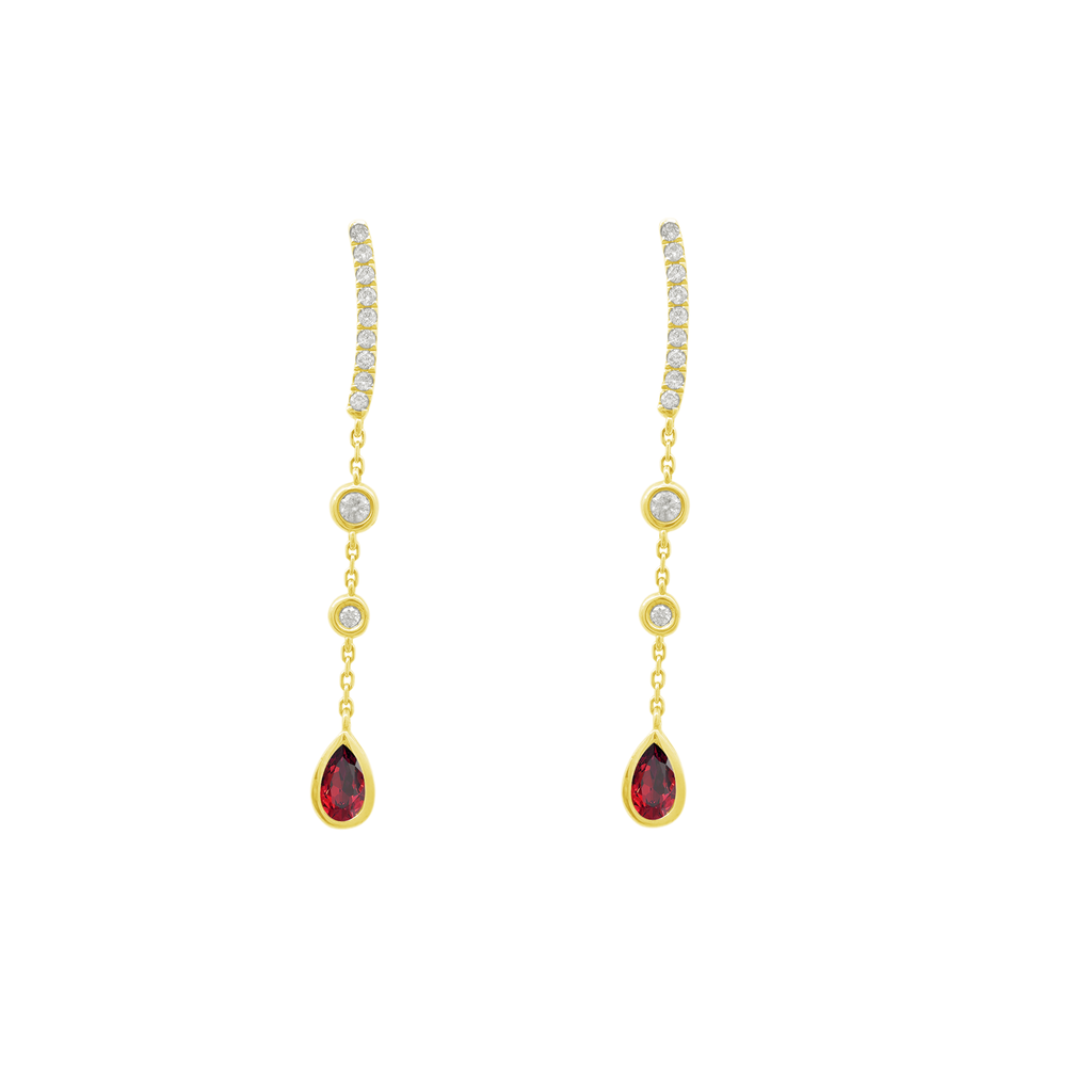 0.21Ct Dia 0.43Ct Ru 14K Yellow Gold Drop Ruby Earrings 1.2Dwt