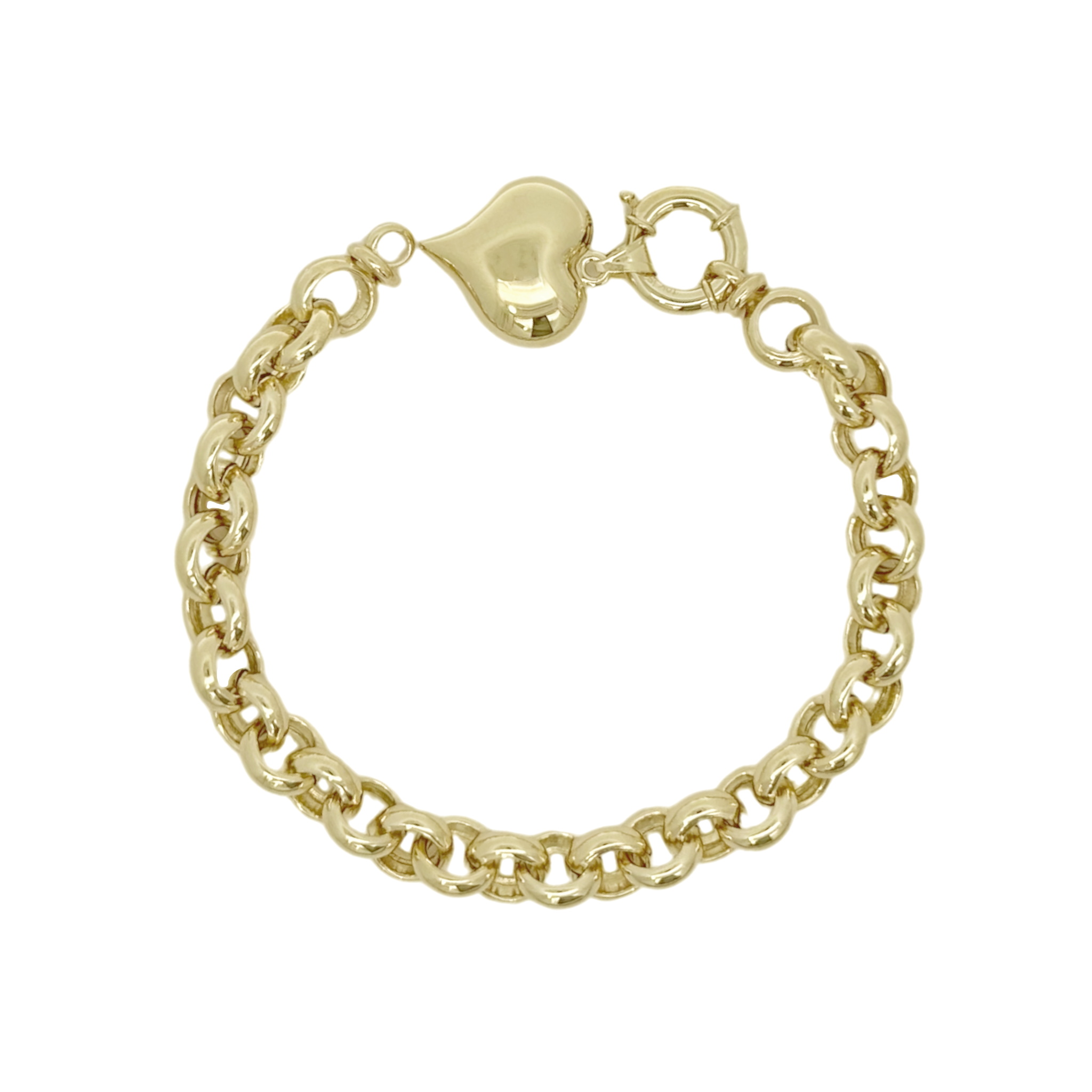 10K Yellow Gold Rolo Link W/Puff Heart 8.5Mm 7.5In 6.6Dwt