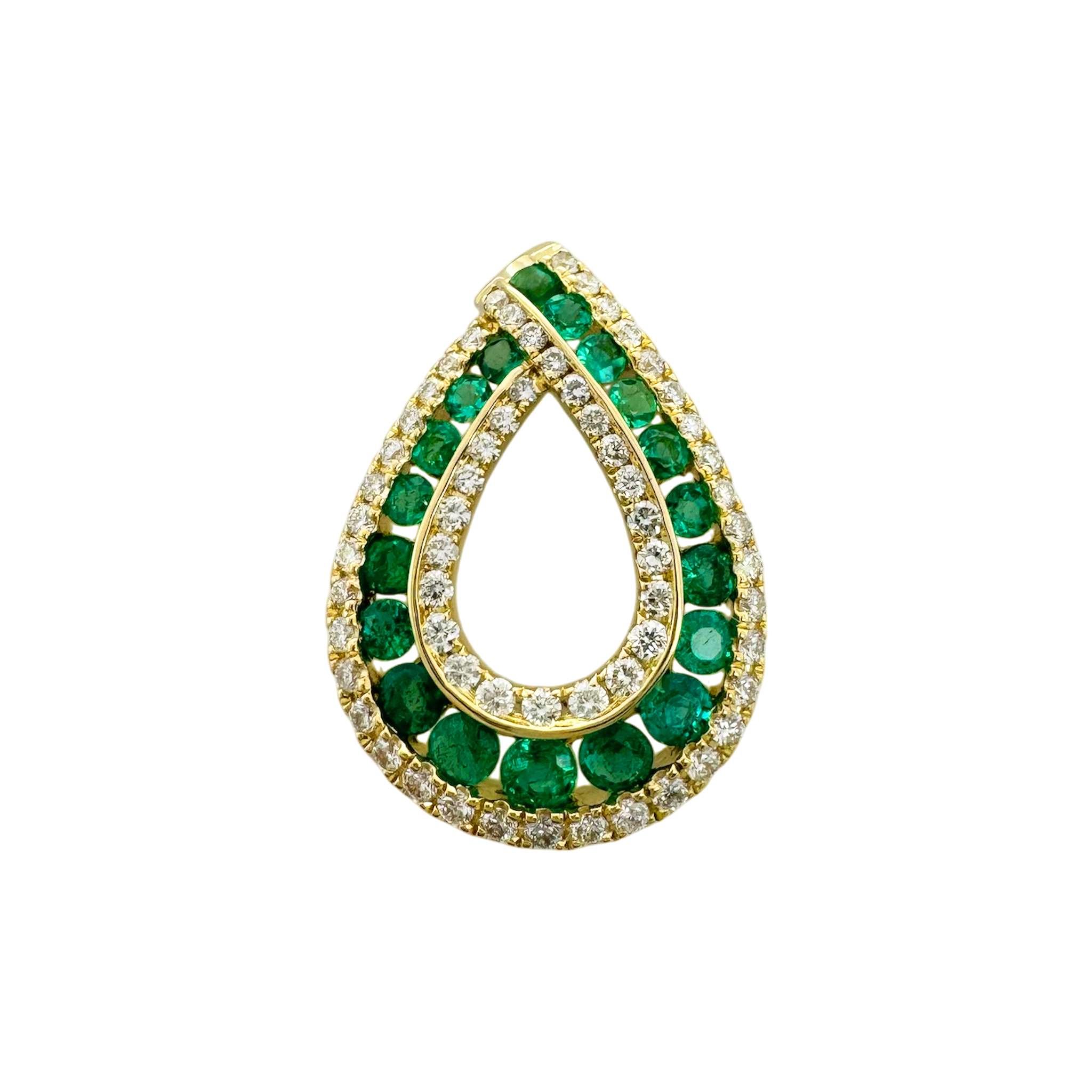 0.42Ctw Diamond & 0.68Ctw Emerald 14K Yellow Gold Pendant 1.7Dwt