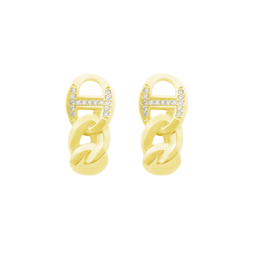 10K Yellow Gold Cz Link Style Fashion Earrings 2.1Dwt