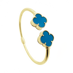 14K Yellow Gold Blue Flowers Hinged Bangle 6.1Dwt