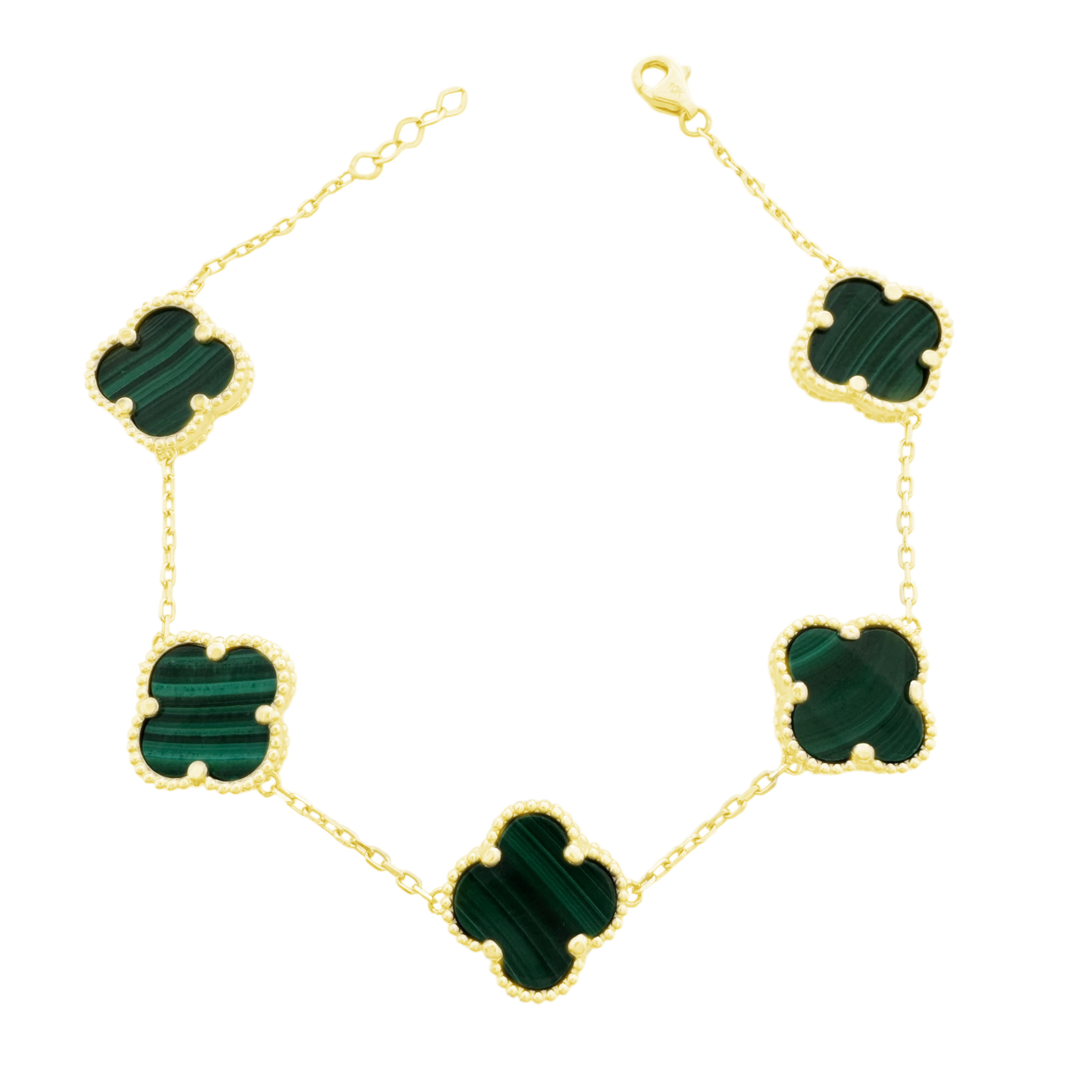 14K Yellow Gold Green Flower Bracelet 7In 4.3Dwt