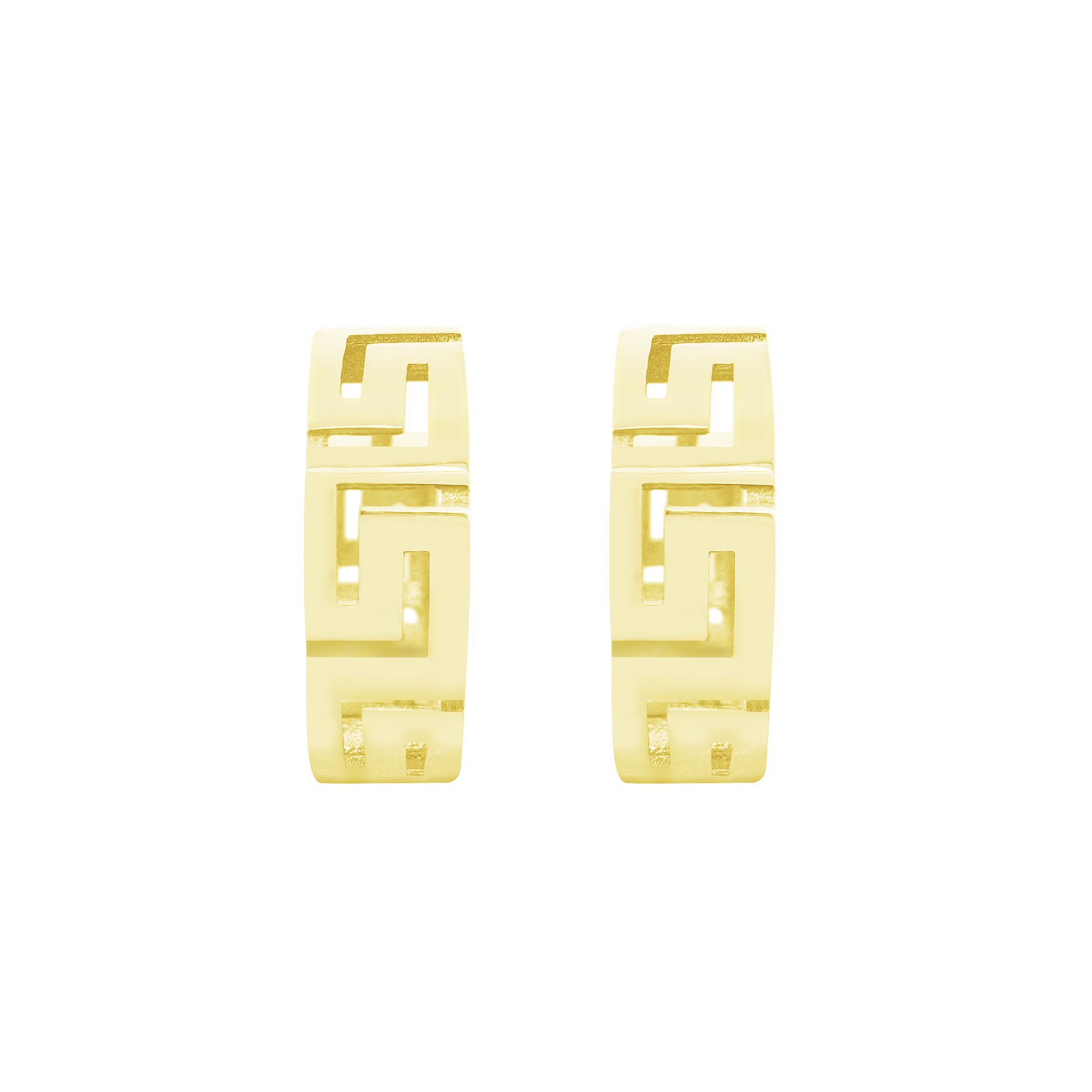 10K Yellow Gold Greek Key Small Hoop Earrings 1.2Dwt