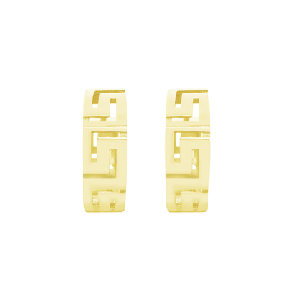 10K Yellow Gold Greek Key Small Hoop Earrings 1.2Dwt