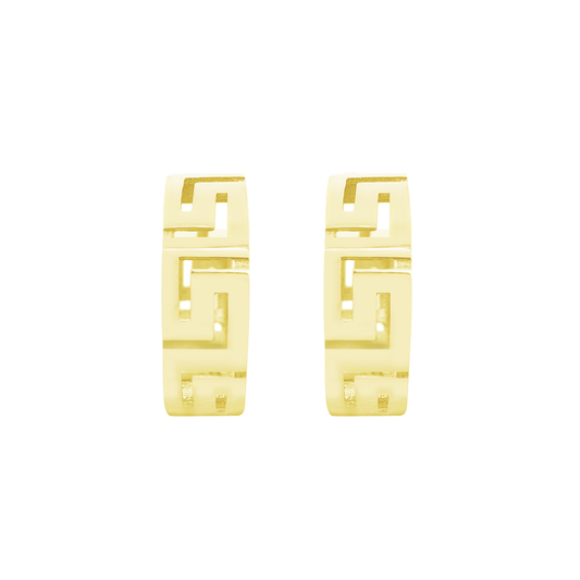 10K Yellow Gold Greek Key Small Hoop Earrings 1.2Dwt