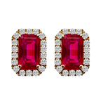 14K Yellow Gold Red Stone & Cz Stud Earrings