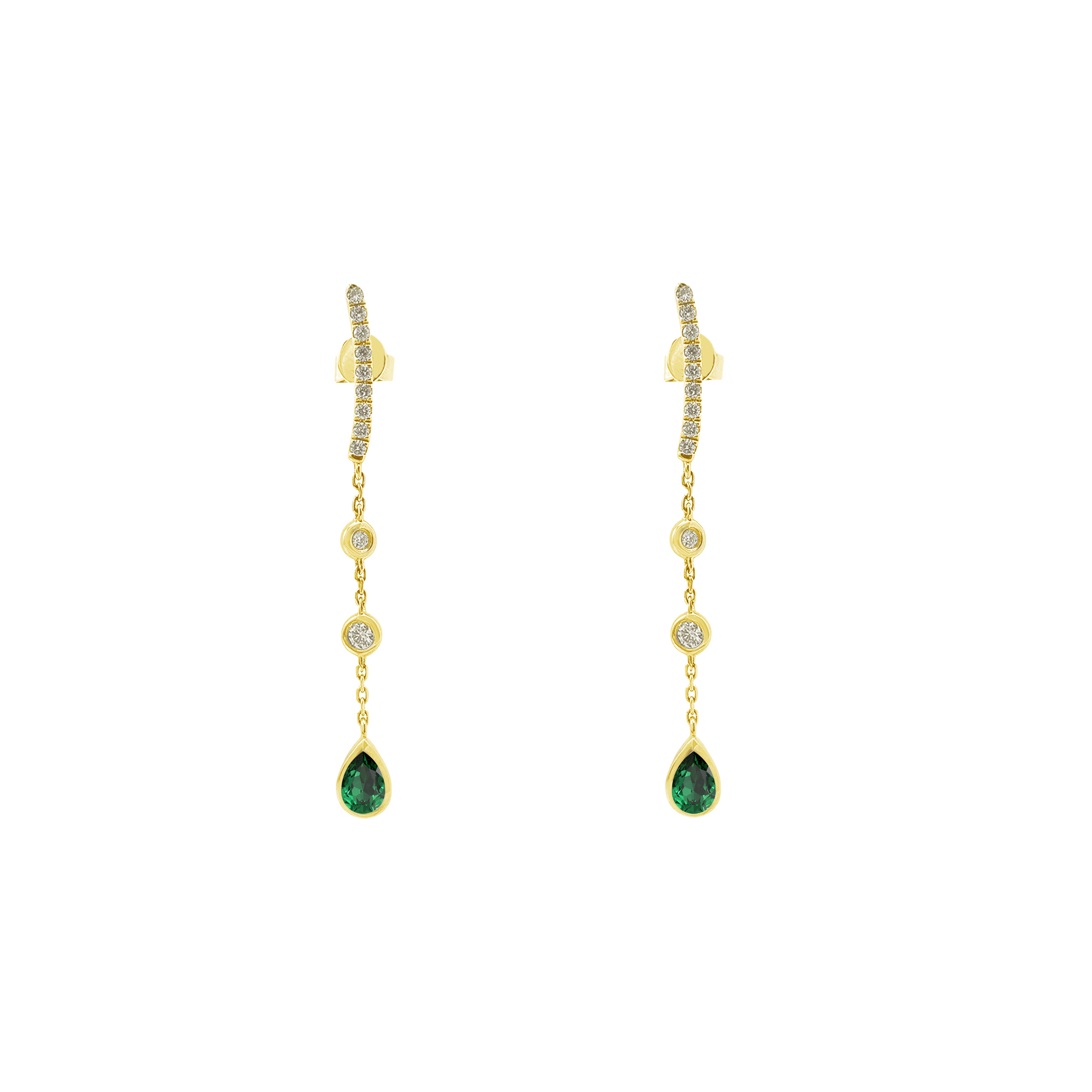 0.21Ct Dia 0.36Ct Em 14K Yellow Gold Emerald & Diam Drop Earrings 1.2Dwt