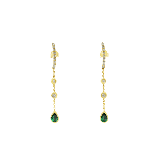 0.21Ct Dia 0.36Ct Em 14K Yellow Gold Emerald & Diam Drop Earrings 1.2Dwt