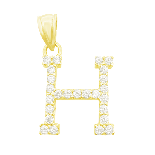 10K Yellow Gold Cubic Zirconia Letter "H" Pendant 0.5Dwt