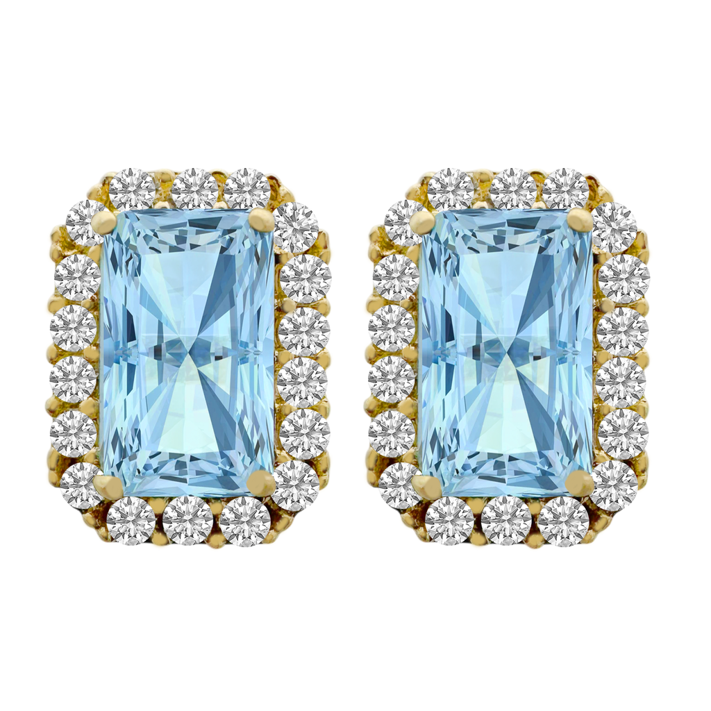 14K Yellow Gold Light Blue Stone & Cz Stud Earrings