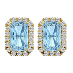 14K Yellow Gold Light Blue Stone & Cz Stud Earrings