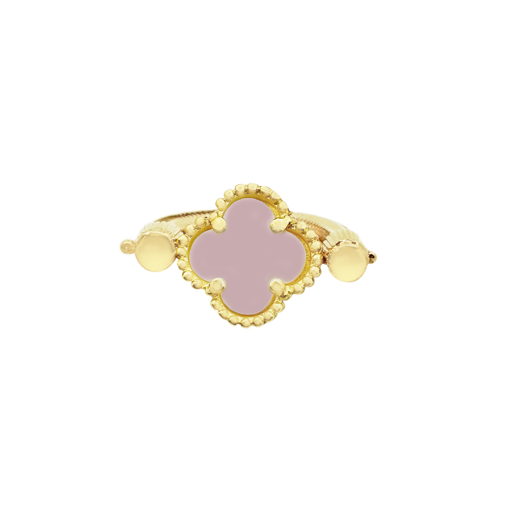 10K Yellow Gold Pink & Gold Flower Reversible Stretch Ring 1.1Dwt