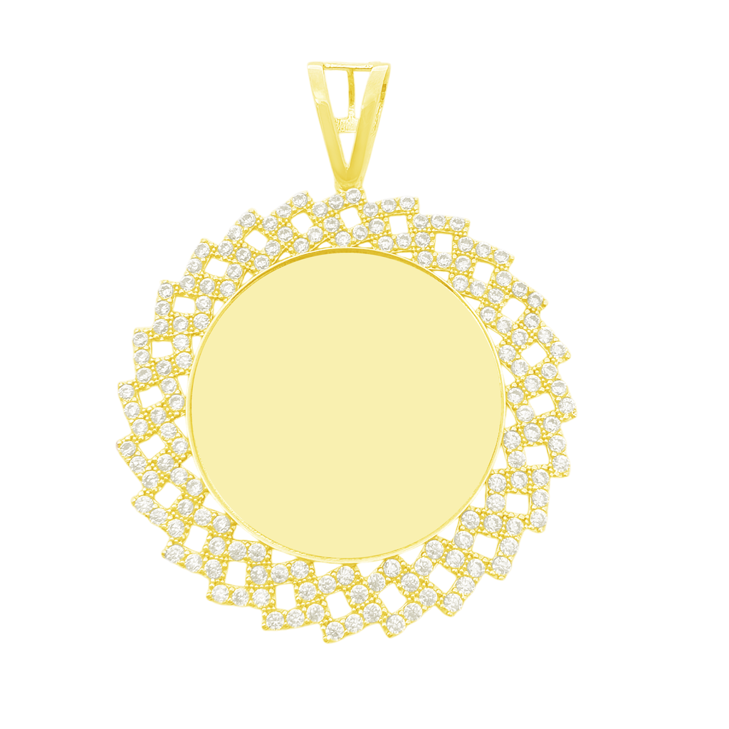 10K Yellow Gold Free Form Style Mirror W/ Cz Charm 7.6Dwt