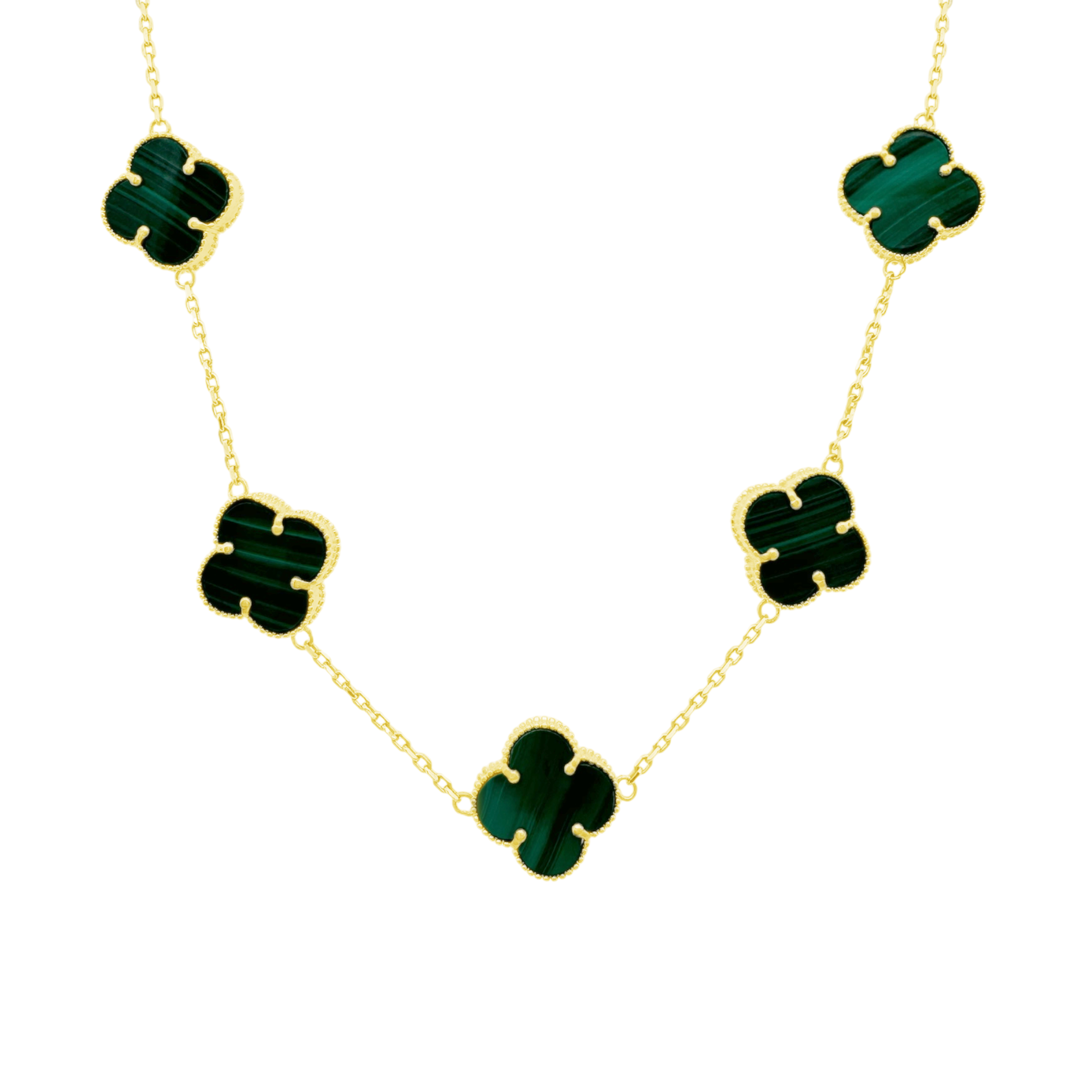 10K Yellow Gold Green Flowers Necklace 16In 11.4Dwt