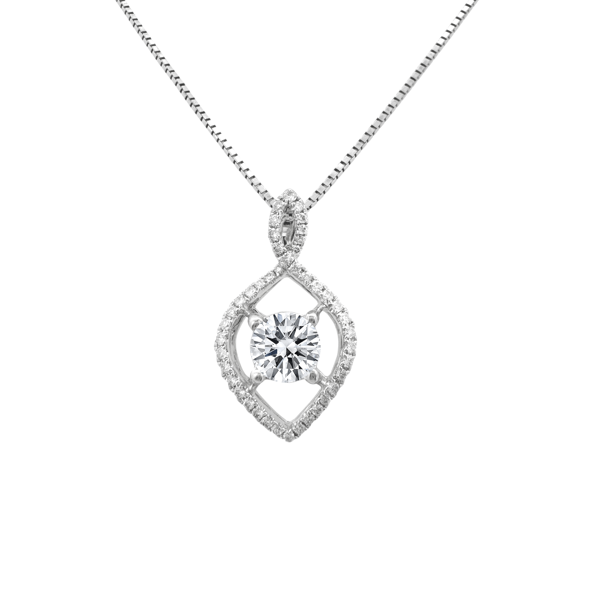 14K White Gold Diamond Pendant Necklace 17.5In 2.8Dwt
