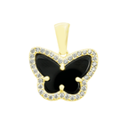 10K Yellow Gold Cz & Onyx Butterfly Pendant 1.9Dwt