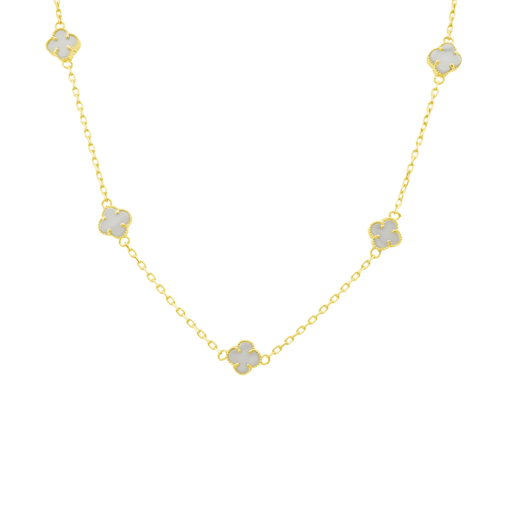 10K Yellow Gold White Flowers Necklace 20In 4.3Dwt