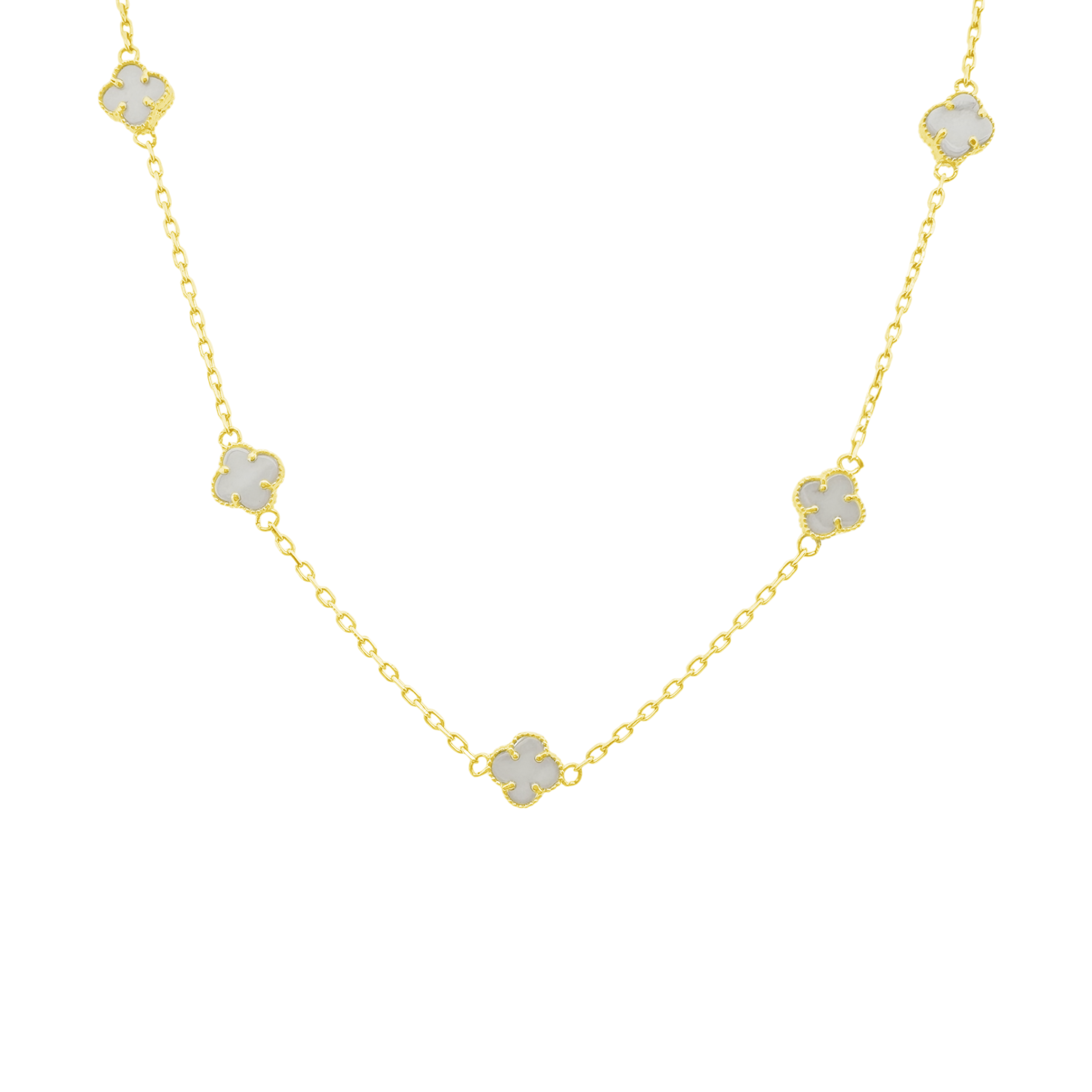 10K Yellow Gold White Flowers Necklace 20In 4.3Dwt