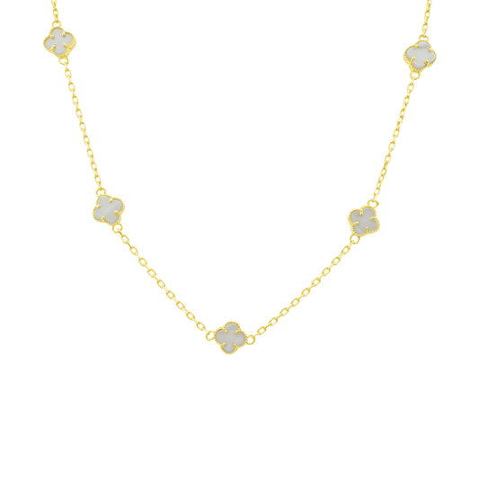 10K Yellow Gold White Flowers Necklace 20In 4.3Dwt