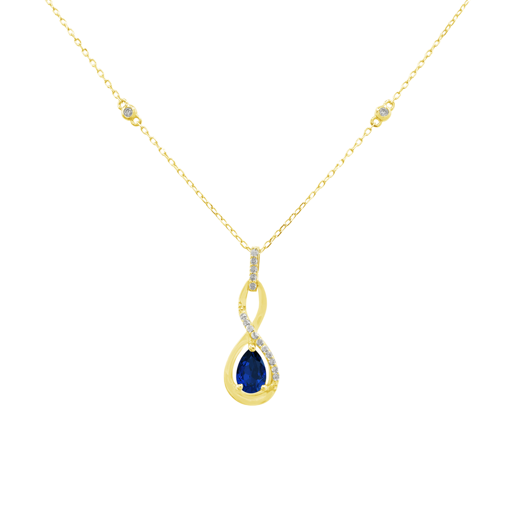0.07Ct Dia 0.37Ct Bs 14K Yellow Gold Sapphire Pendant Necklace 18In 1.2Dwt