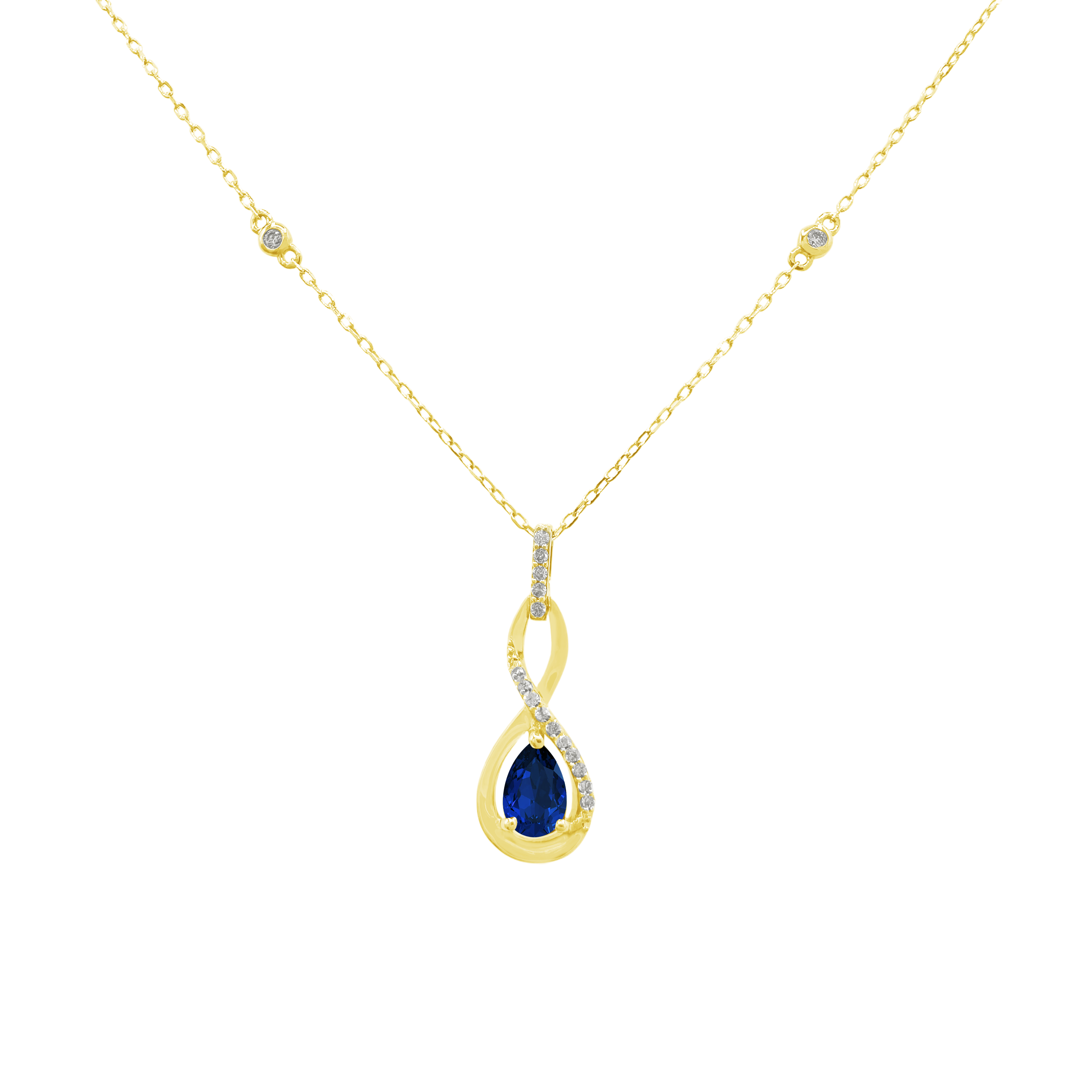 0.07Ct Dia 0.37Ct Bs 14K Yellow Gold Sapphire Pendant Necklace 18In 1.2Dwt