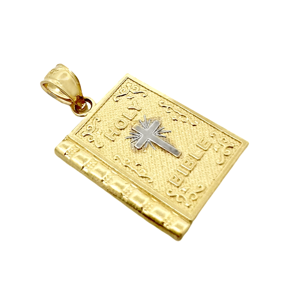 10K Two Tone Small Bible Charm 0.9Dwt