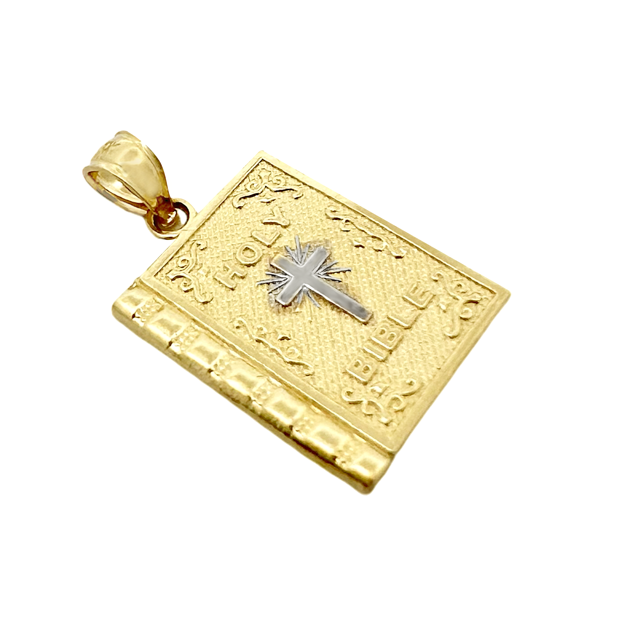10K Two Tone Small Bible Charm 0.9Dwt