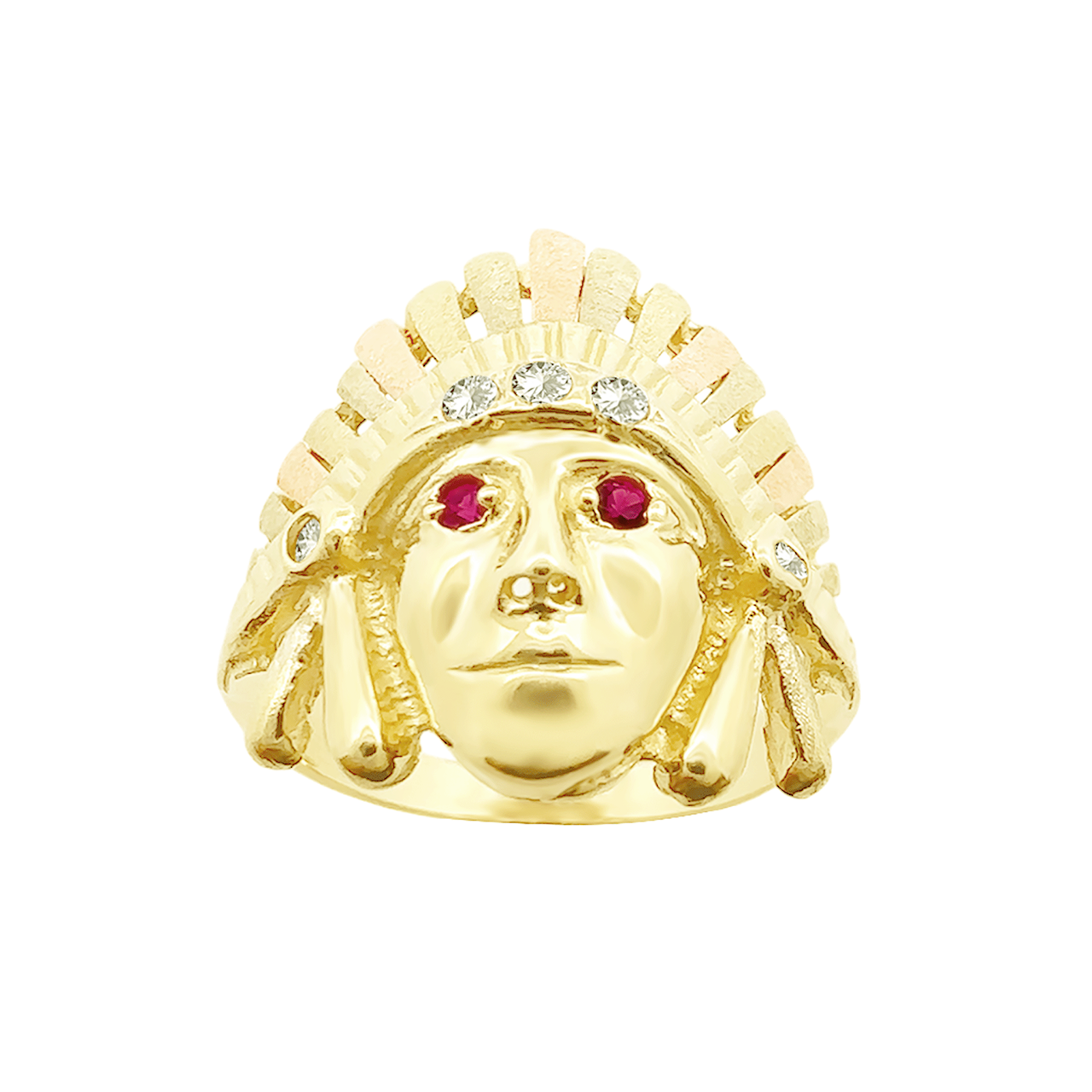14K Tri Color Gold Indian Chief Style Ring Size 9 4.9Dwt