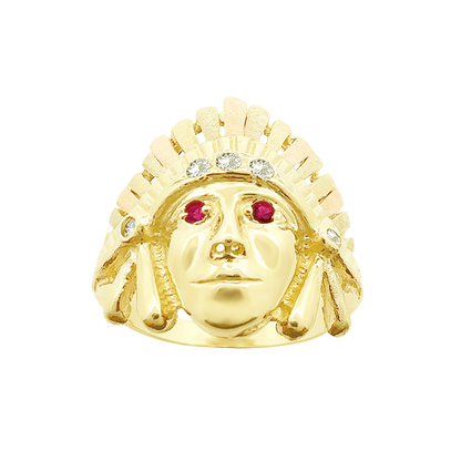 14K Tri Color Gold Indian Chief Style Ring Size 9 4.9Dwt