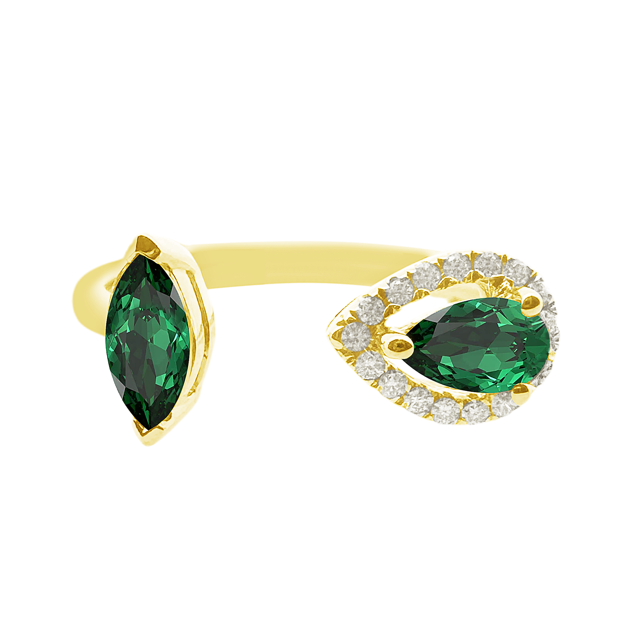 0.41Ct Dia 0.06Ct Em 14K Yellow Gold Dia & Emerald Fashion Ring Size 7 1.2Dwt