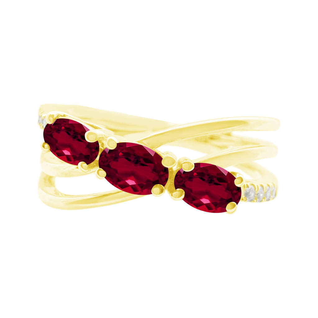 0.07Ct Dia 0.73Ct Ru 14K Yellow Gold Dia & Ruby Fashion Ring Size 7 2.4Dwt