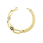 14K Yellow Gold Half Cuban Link Half Paperclip Fancy Hollow Bracelet 7.5In 8.8Dwt