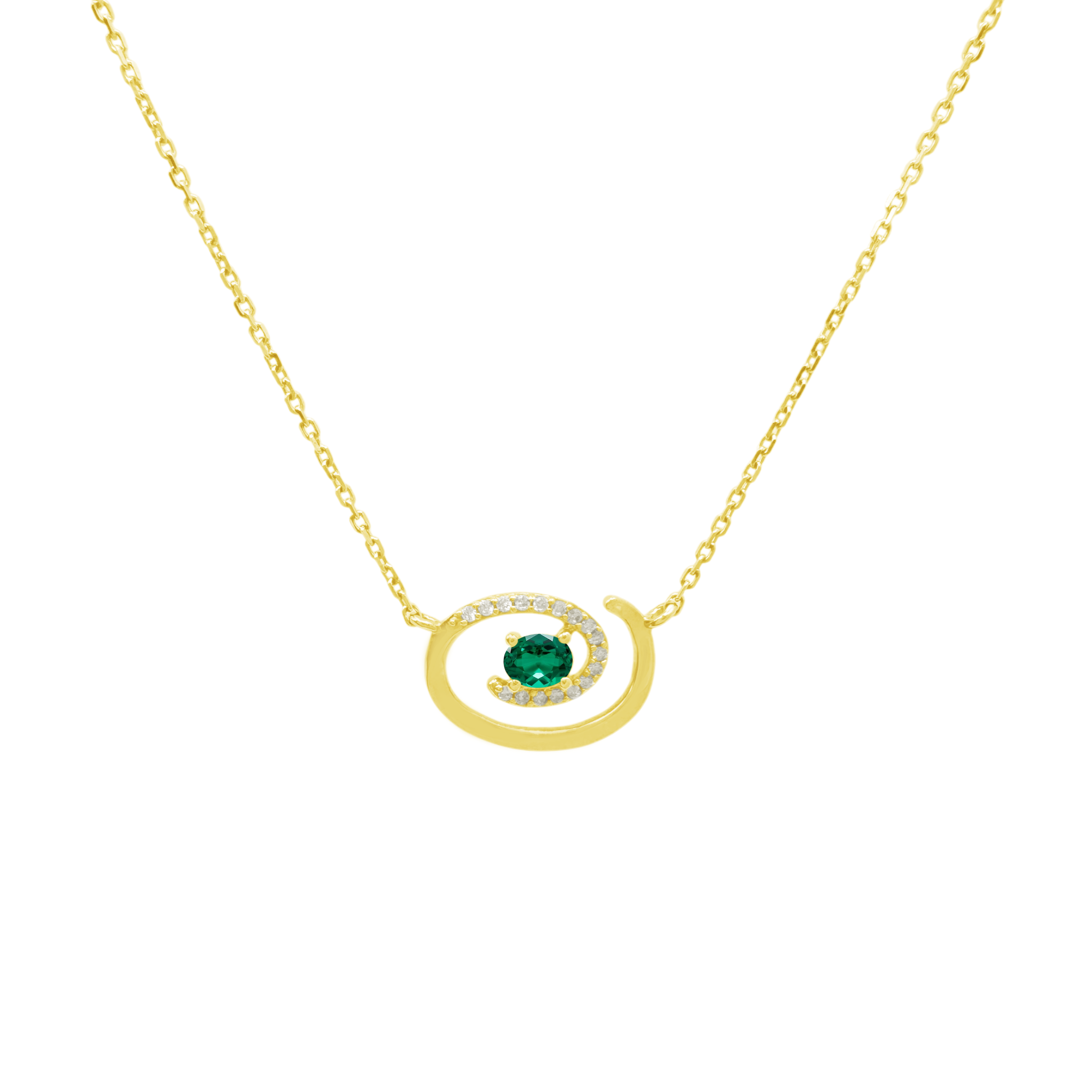 0.07Ct Dia 0.16Ct Em 14K Yellow Gold Emerald Necklace 18In 1.4Dwt