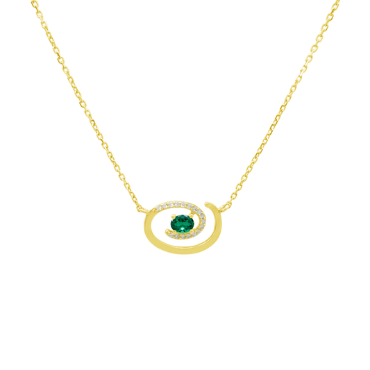 0.07Ct Dia 0.16Ct Em 14K Yellow Gold Emerald Necklace 18In 1.4Dwt