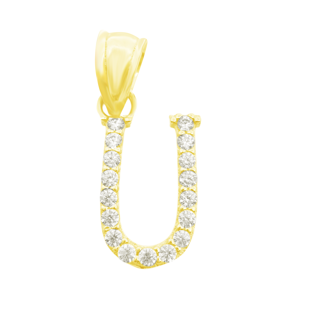 10K Yellow Gold Cubic Zirconia Letter "U" Pendant 0.5Dwt